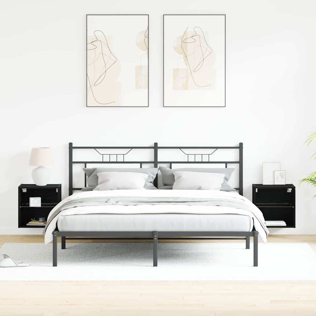 Flydende Hylde Med Led Lys 2 Stk. Sort 40 X 28,5 X 40 Cm