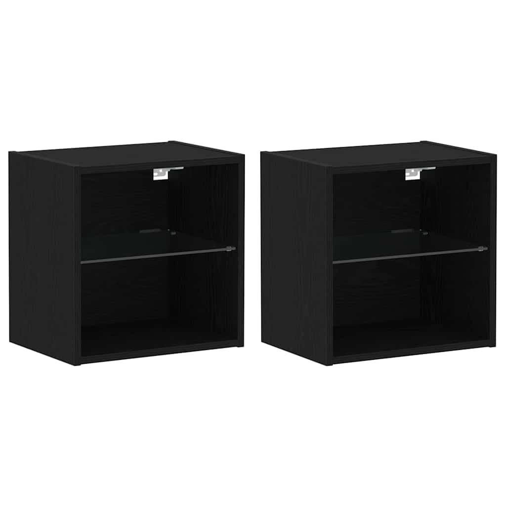 Flydende Hylde Med Led Lys 2 Stk. Sort 40 X 28,5 X 40 Cm