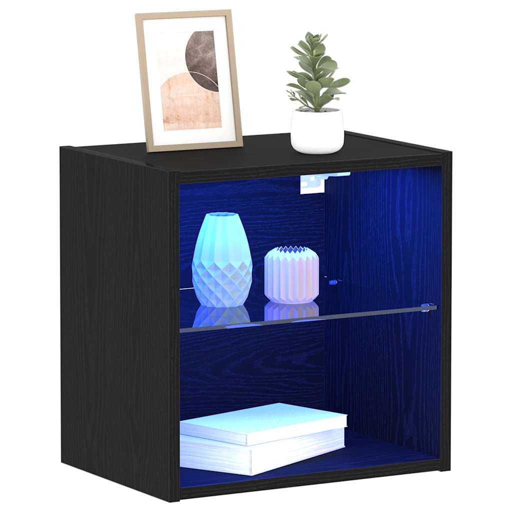 Flydende Hylde Med Led Lys 2 Stk. Sort 40 X 28,5 X 40 Cm