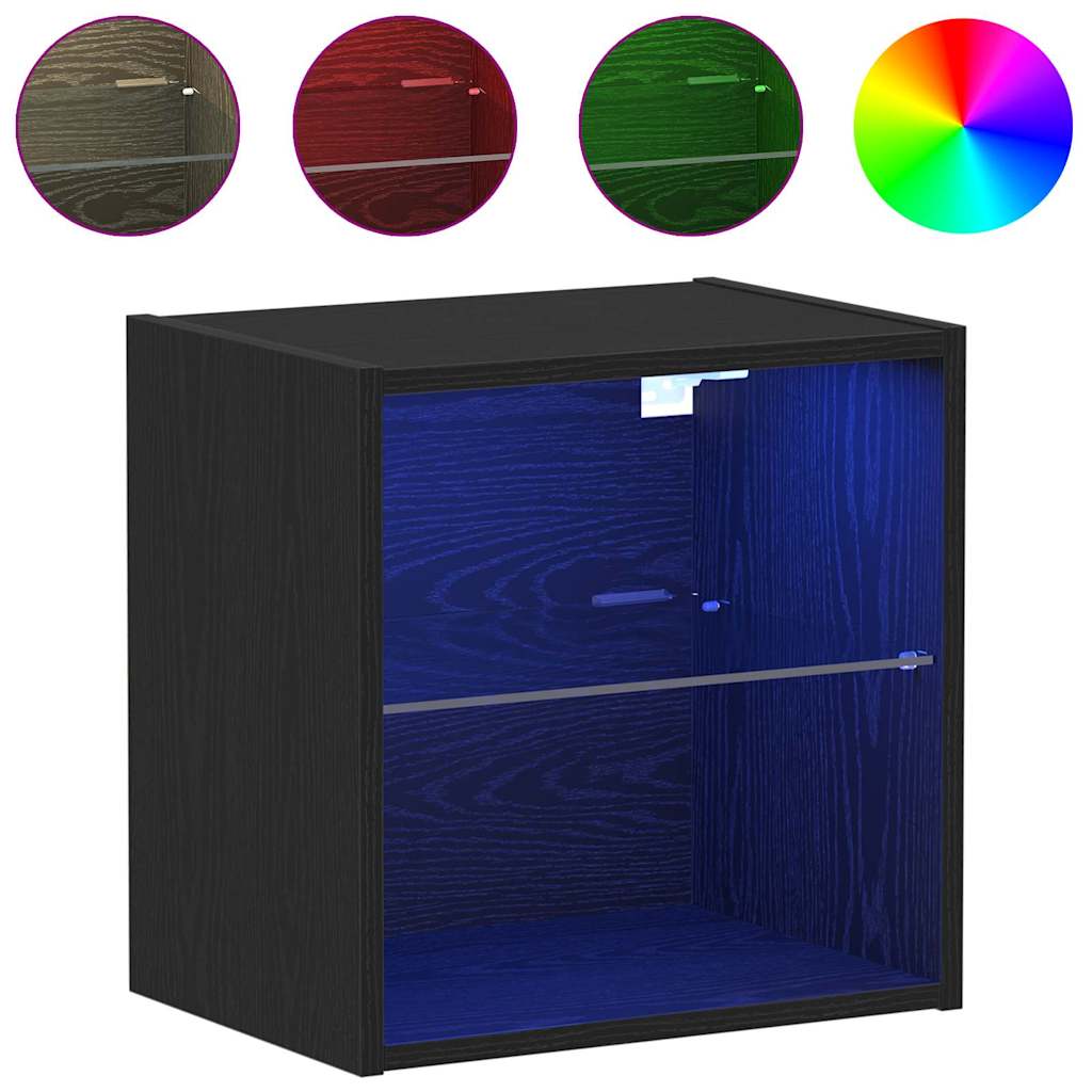Flydende Hylde Med Led Lys 2 Stk. Sort 40 X 28,5 X 40 Cm