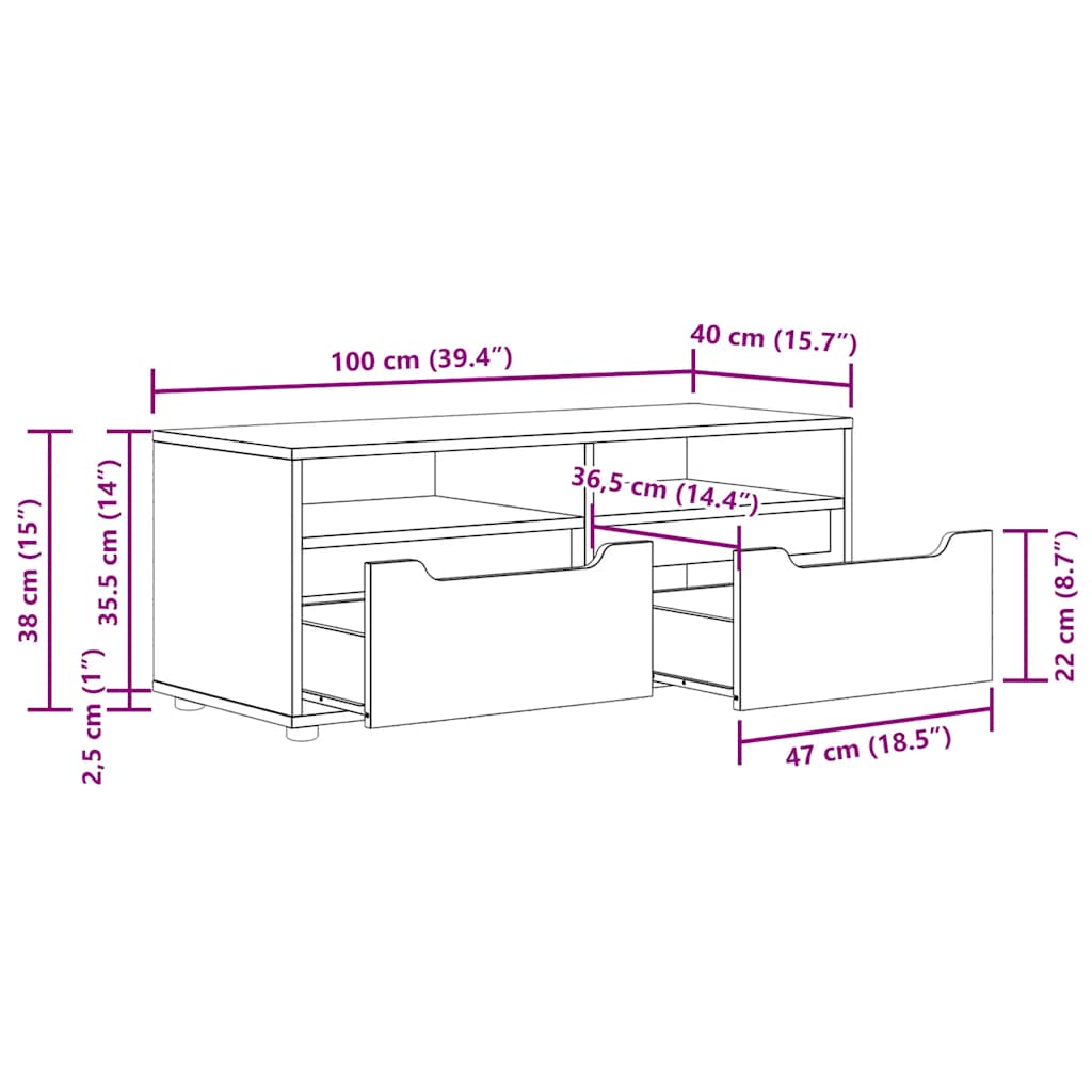 Tv-Bord Visnes 100X40X38 Cm Konstrueret Træ