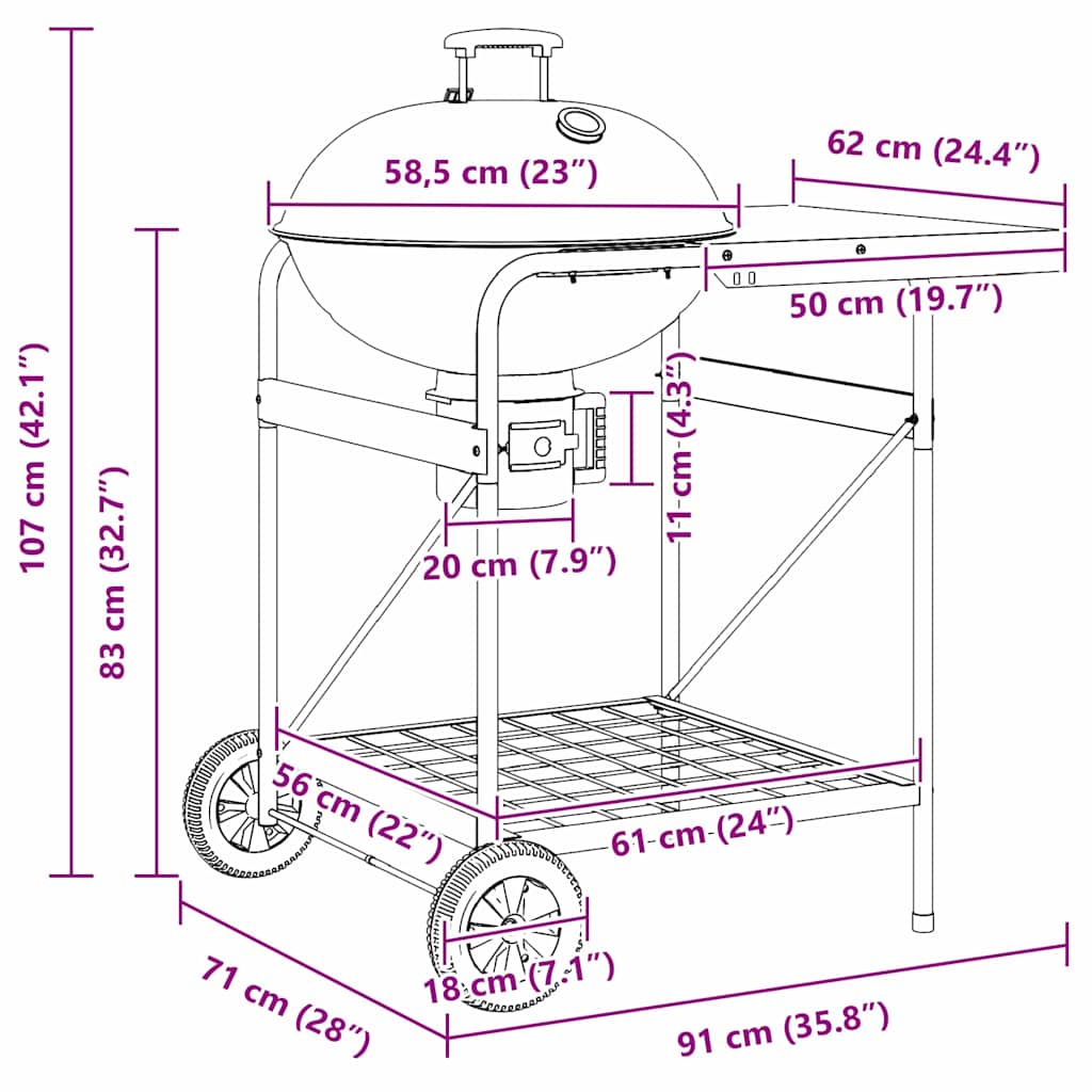 Udendørs Grill 91 X 71 X 107 Cm Metal Sort