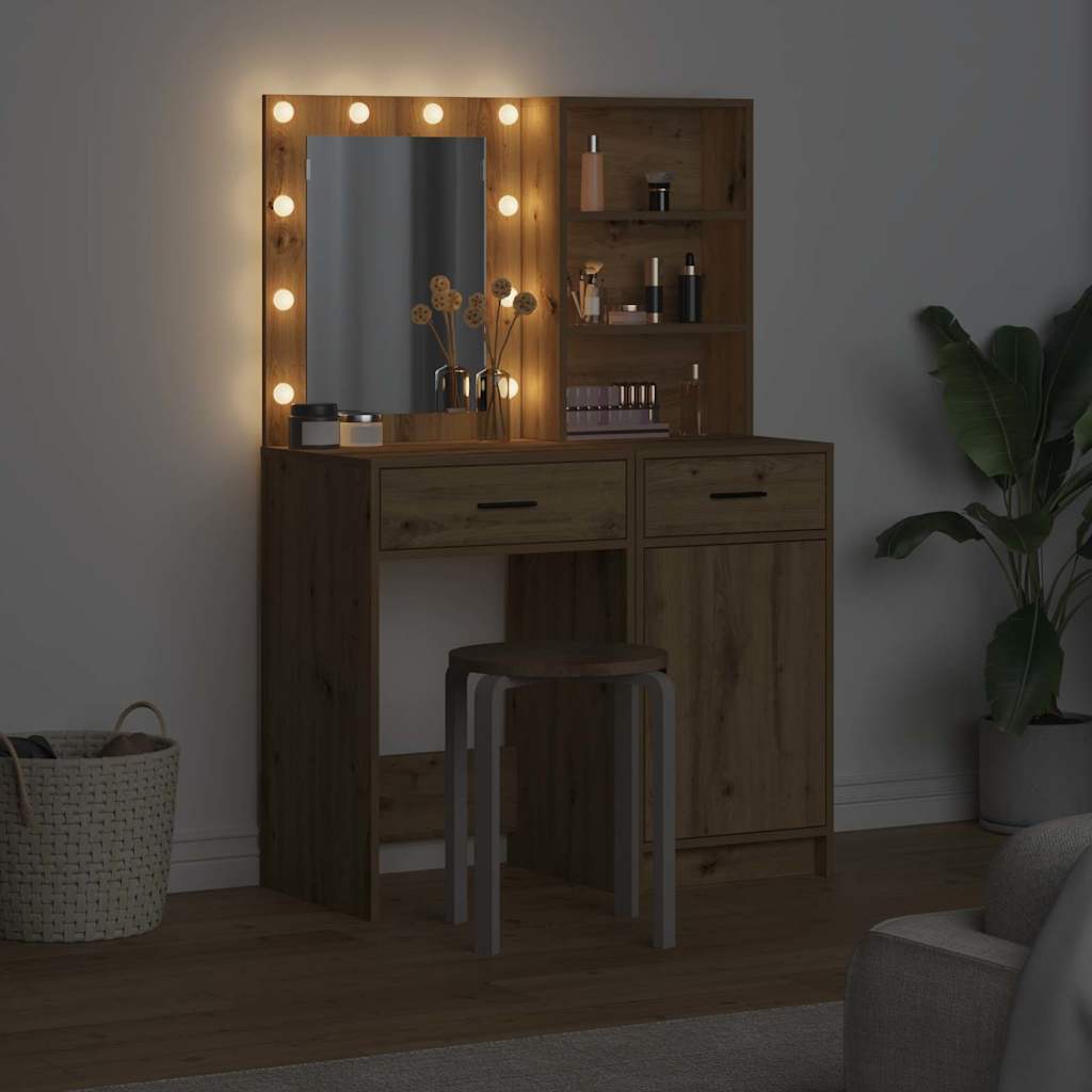 Makeupbord Sæt Med Led 2 Stk. Etræ Konstrueret Træ