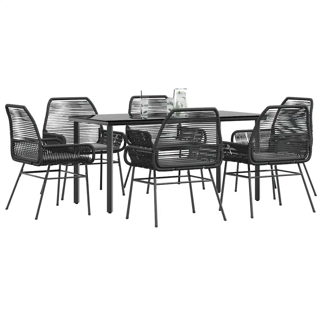 7 Dele Spisebordssæt Til Haven Med Hynder Polyrattan Glas