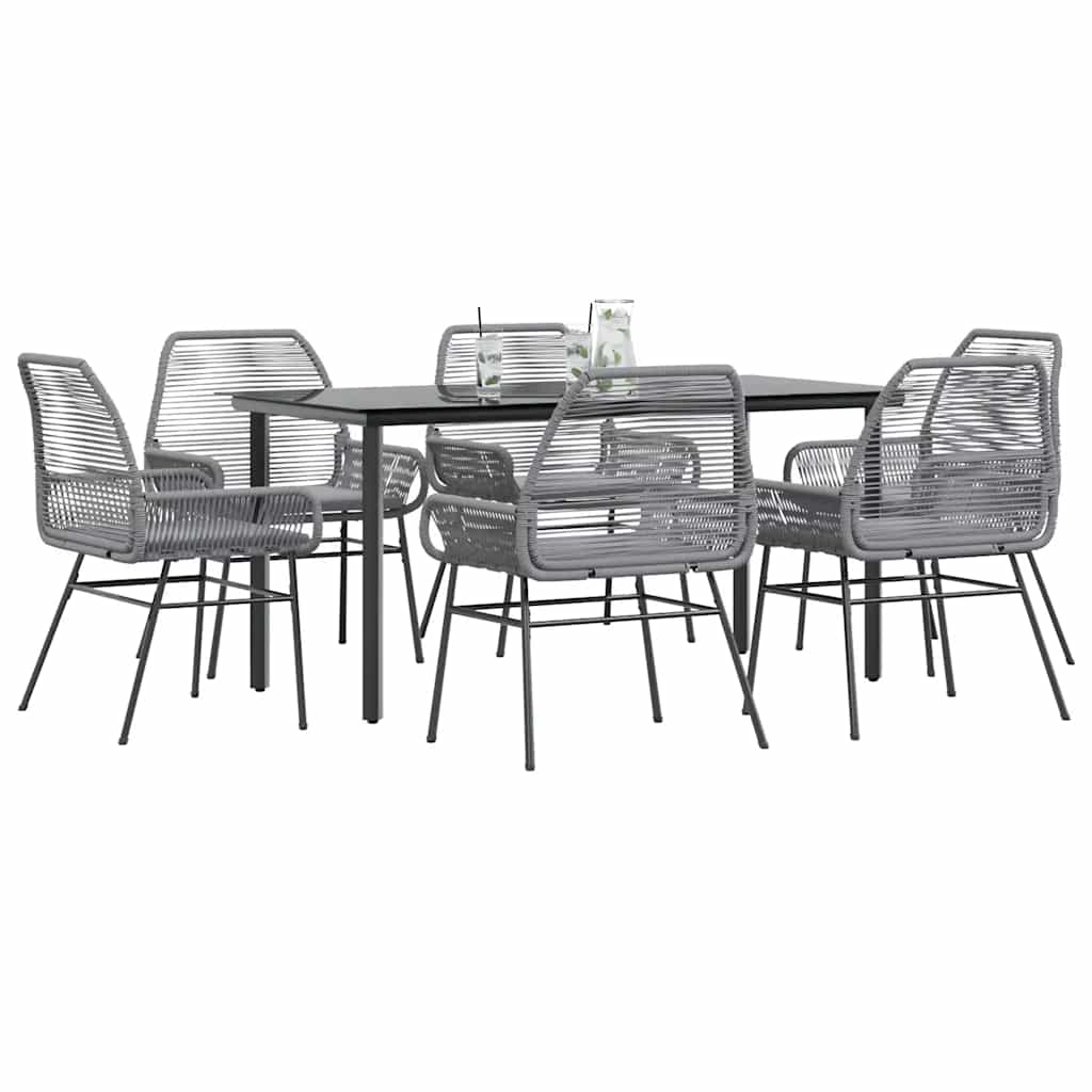 7 Dele Spisebordssæt Til Haven Med Hynder Polyrattan Glas