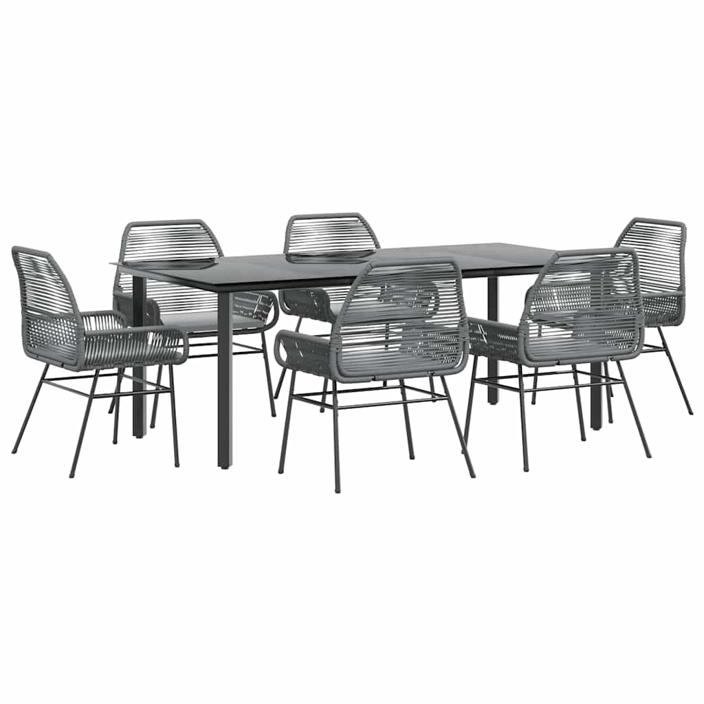 7 Dele Spisebordssæt Til Haven Med Hynder Polyrattan Glas