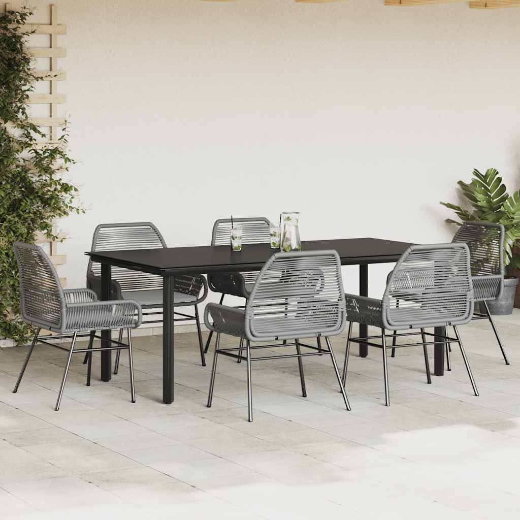7 Dele Spisebordssæt Til Haven Med Hynder Polyrattan Glas