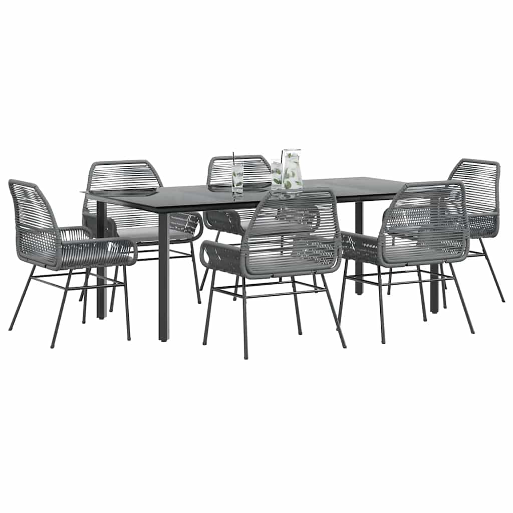 7 Dele Spisebordssæt Til Haven Med Hynder Polyrattan Glas