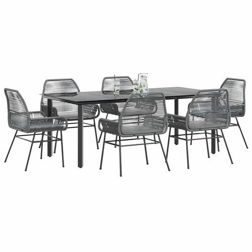 7 Dele Spisebordssæt Til Haven Med Hynder Polyrattan Glas