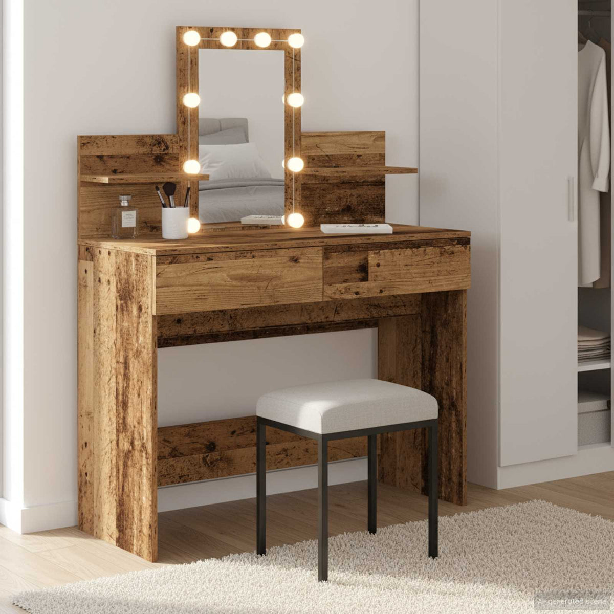 Makeupbord Med Led-Lys 100X40X130 Cm Brun