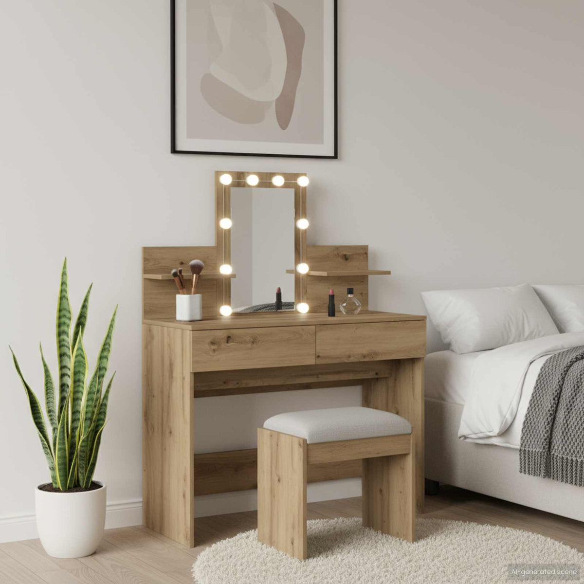 Makeupbord Med Led-Lys 100X40X130 Cm Brun