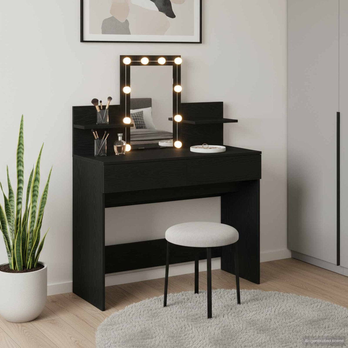 Makeupbord Med Led-Lys 100X40X130 Cm Brun