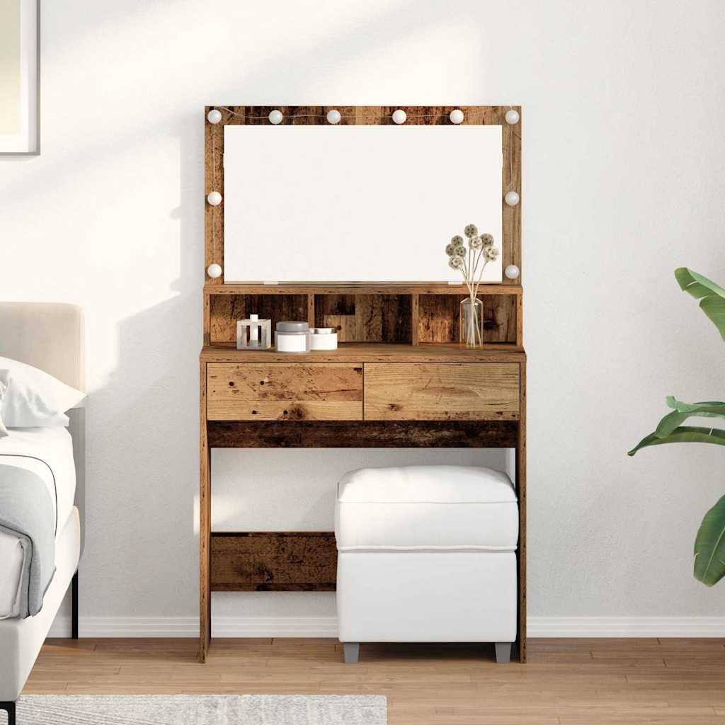 Makeupbord Med Led-Lys 80X41X134,5 Cm Brun