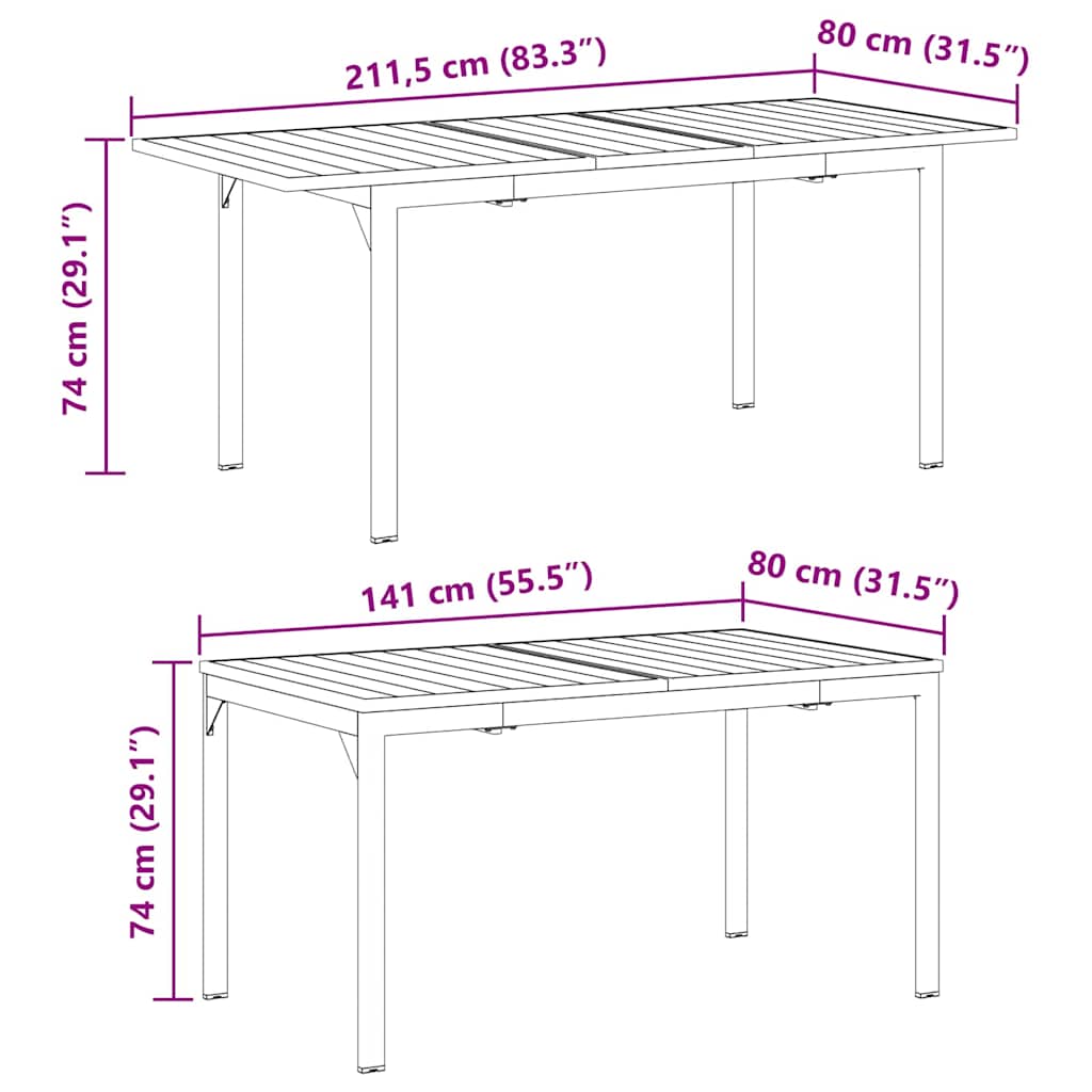 Terrassebord Antracit 180 X 80 X 74 Cm Pulverlakeret Stål