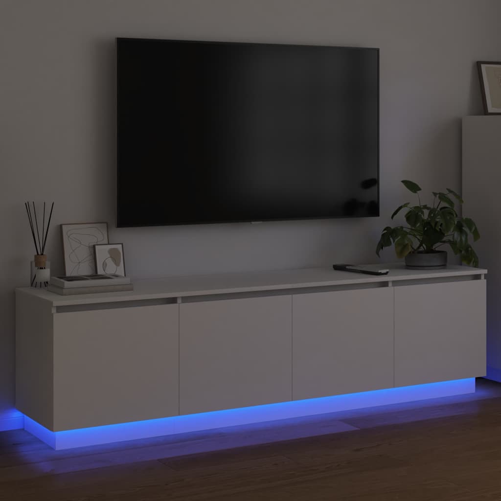 Tv-Skab Med Led Hvid 180 X 38 X 49 Cm Konstrueret Træ
