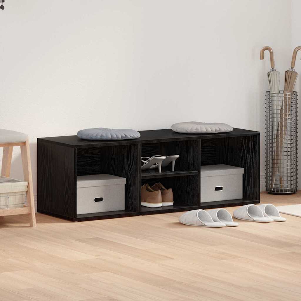 Sko Bænk Med Hylde Sort Eg 102 X 35 X 35 Cm Konstrueret Træ