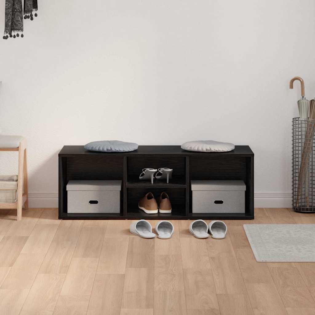 Sko Bænk Med Hylde Sort Eg 102 X 35 X 35 Cm Konstrueret Træ