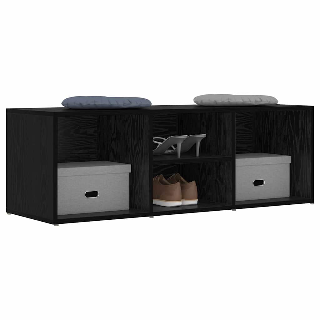 Sko Bænk Med Hylde Sort Eg 102 X 35 X 35 Cm Konstrueret Træ