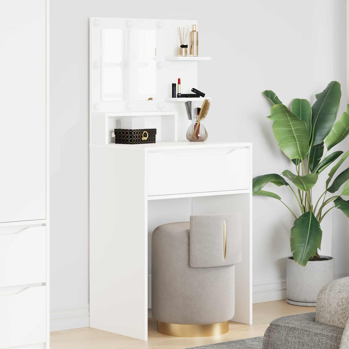 Soveværelsessminkeborde Høj Gloss Hvid 80 X 39,6 X 135 Cm
