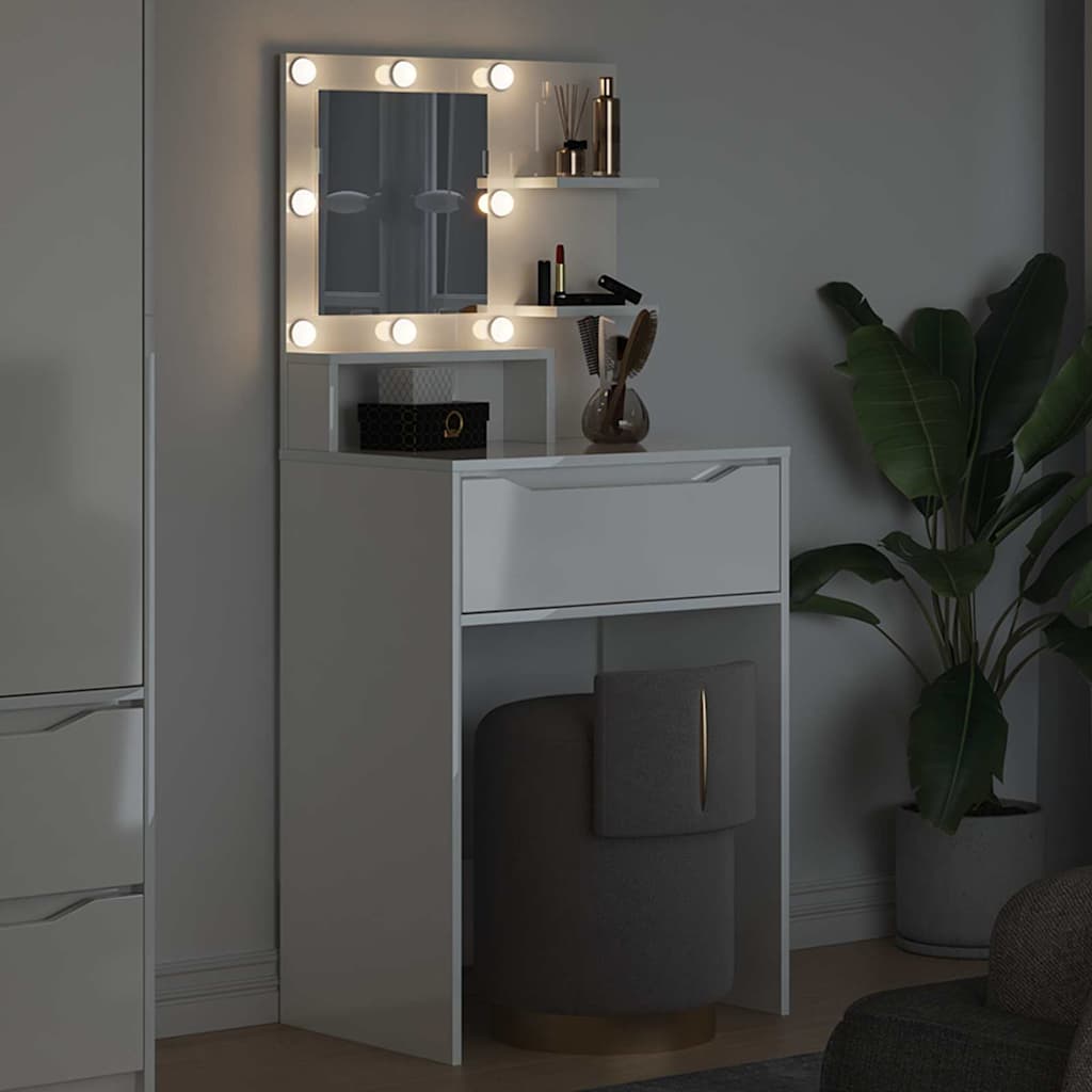 Soveværelsessminkeborde Høj Gloss Hvid 80 X 39,6 X 135 Cm
