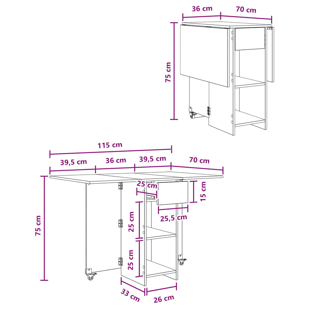 Spisebord 115 X 70 X 75 Cm Konstrueret Træ Rektangulær