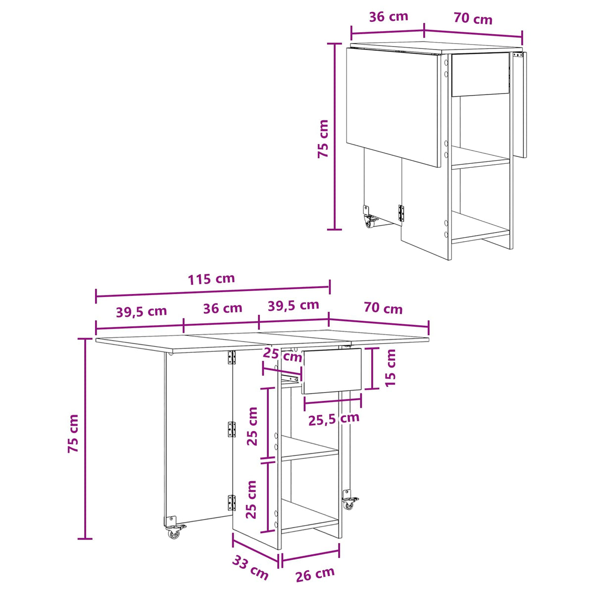 Spisebord 115 X 70 X 75 Cm Konstrueret Træ Rektangulær