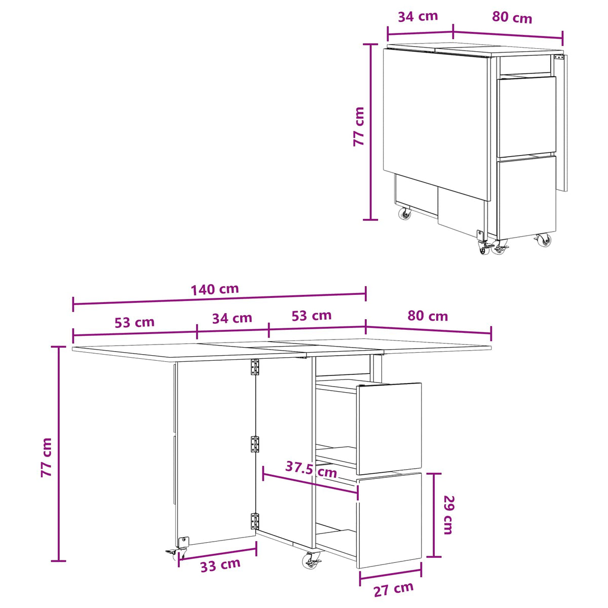 Spisebord 140 X 80 X 77 Cm Konstrueret Træ Rektangulær